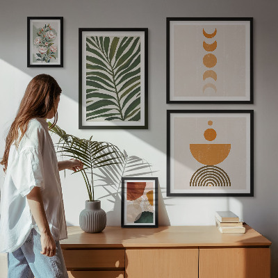Billedsæt over sofa Plantemønstre boho former