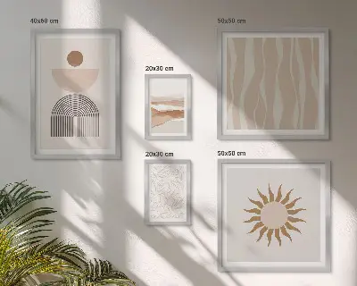 Billedsæt over sofa med stilfulde abstrakte naturformer