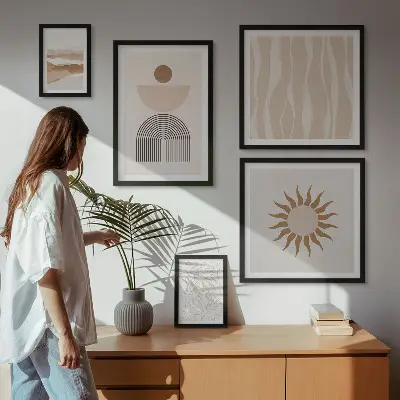 Billedsæt over sofa med stilfulde abstrakte naturformer