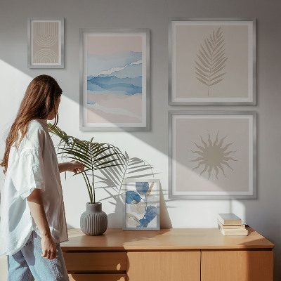 Billedsæt over sofa Abstrakte plantebølger