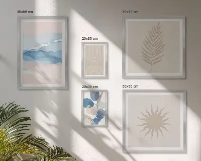 Abstrakte plantebølger billedsæt over sofa