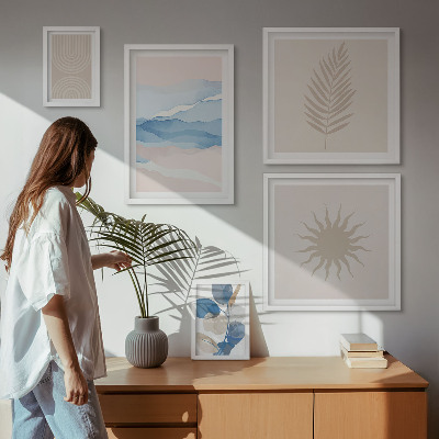 Billedsæt over sofa Abstrakte plantebølger