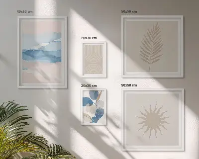 Abstrakte plantebølger billedsæt over sofa