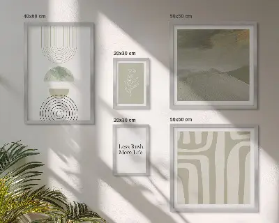 Billedsæt over sofa stilfuld naturgrafik i pastelfarver