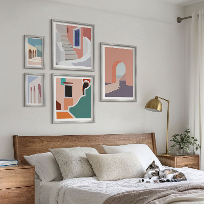 Billedsæt over sofa Pastel arkitektonisk grafik