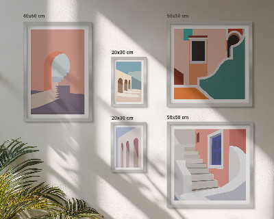 Billedsæt over sofa Pastel arkitektonisk grafik