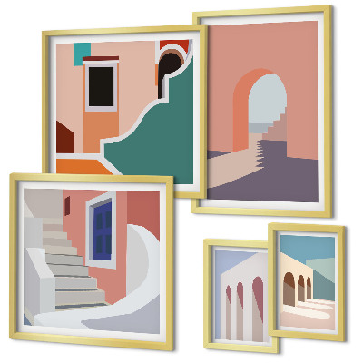 Billedsæt over sofa Pastel arkitektonisk grafik