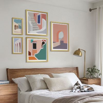 Billedsæt over sofa Pastel arkitektonisk grafik