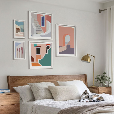 Billedsæt over sofa Pastel arkitektonisk grafik