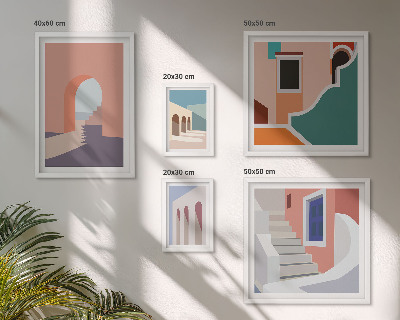 Billedsæt over sofa Pastel arkitektonisk grafik