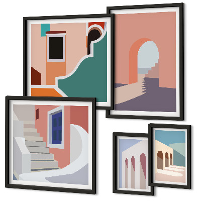 Billedsæt over sofa Pastel arkitektonisk grafik