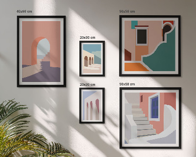 Billedsæt over sofa Pastel arkitektonisk grafik