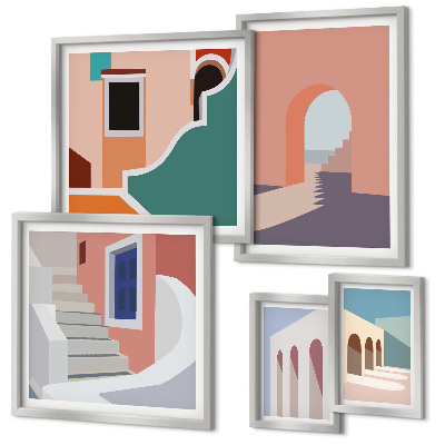 Billedsæt over sofa Pastel arkitektonisk grafik
