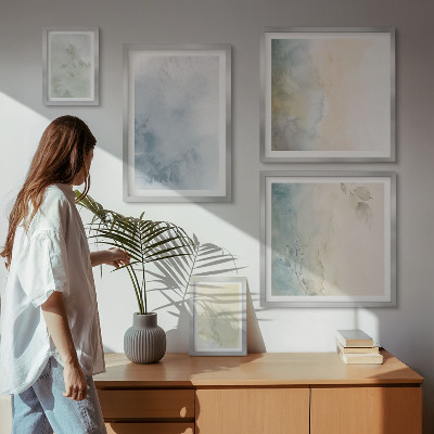 Billedsæt over sofa Pastel akvareller på lærred