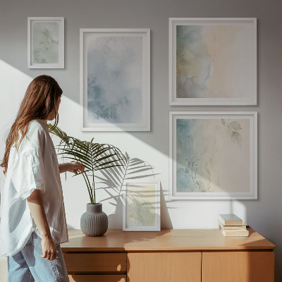 Billedsæt over sofa Pastel akvareller på lærred