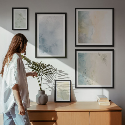 Billedsæt over sofa Pastel akvareller på lærred