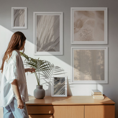 Billedkomposition til væg Nærbillede af naturlige boho-stoffer