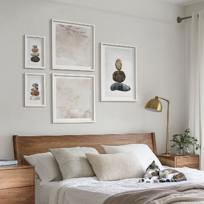 Billedsæt over sofa Stakke af sten boho maleri