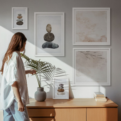 Billedsæt over sofa Stakke af sten boho maleri