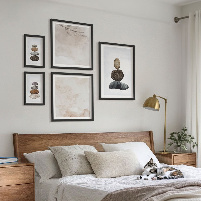 Billedsæt over sofa Stakke af sten boho maleri