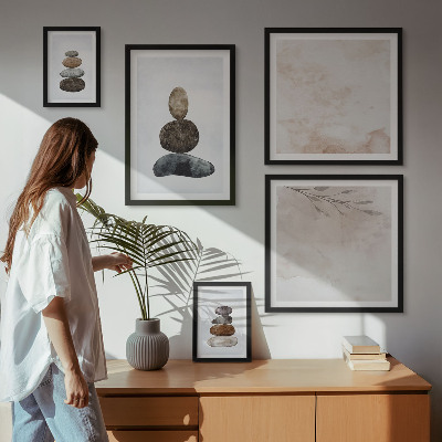 Billedsæt over sofa Stakke af sten boho maleri