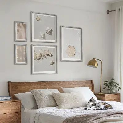 Billedsæt til væg over sofa med subtile boheme naturlige teksturer