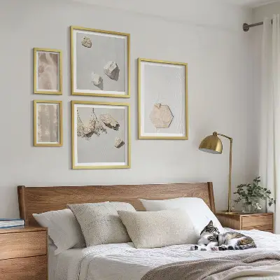 Billedsæt til væg over sofa med subtile boheme naturlige teksturer
