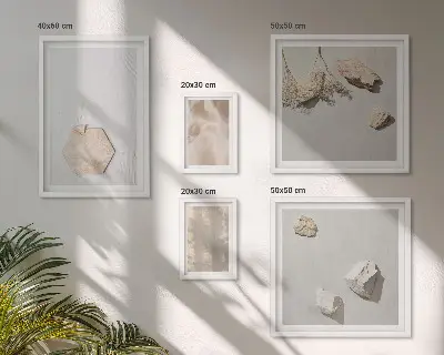Billedsæt til væg over sofa med subtile boheme naturlige teksturer