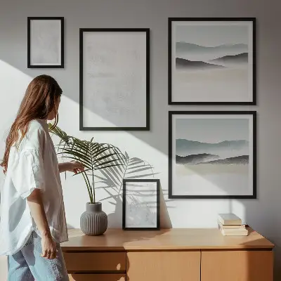 Billedsæt over sofa med abstrakt baggrund af hvide pletter