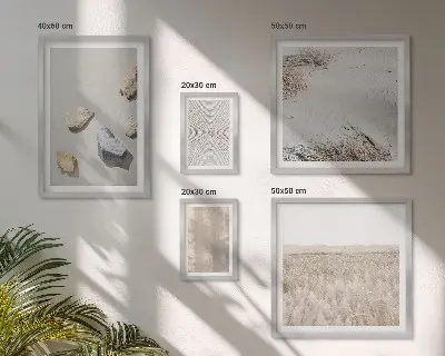Billedsæt til væg over sofa i boho-stil med naturlige teksturer