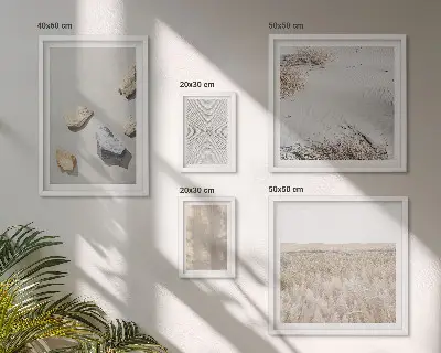 Billedsæt til væg over sofa i boho-stil med naturlige teksturer