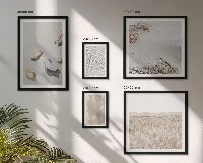 Billedsæt til væg over sofa i boho-stil med naturlige teksturer