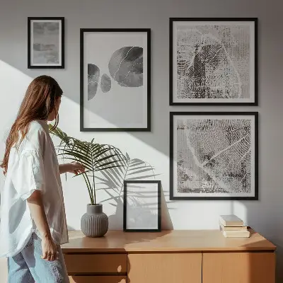 Billedsæt over sofa med abstrakte moderne former