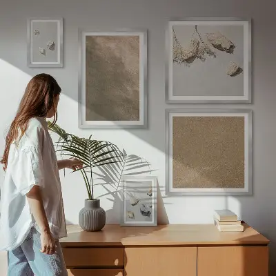 Billedsæt over sofa med motiv af naturlige strukturer fra Stenstrand