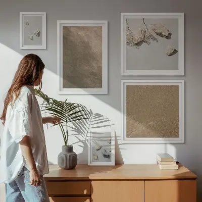 Billedsæt over sofa med motiv af naturlige strukturer fra Stenstrand