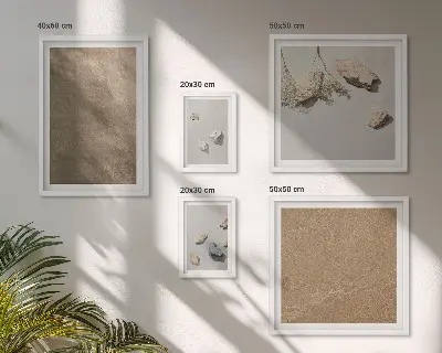 Billedsæt over sofa med motiv af naturlige strukturer fra Stenstrand