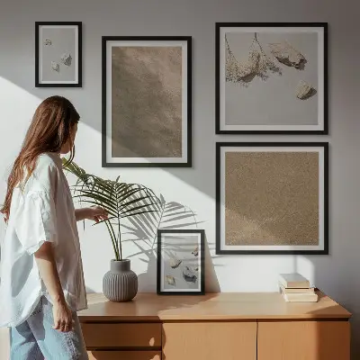 Billedsæt over sofa med motiv af naturlige strukturer fra Stenstrand