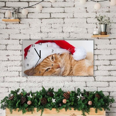 Vandret glas vægur Cat Santa Claus Cap Christmas