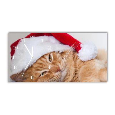 Vandret glas vægur Cat Santa Claus Cap Christmas