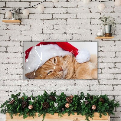 Vandret glas vægur Cat Santa Claus Cap Christmas