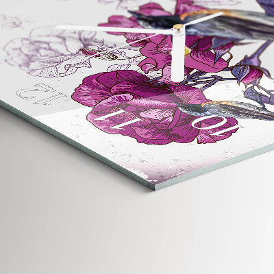 Firkantet vægur Fugle og blomster