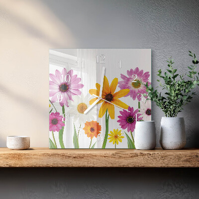 Firkantet vægur Blomster