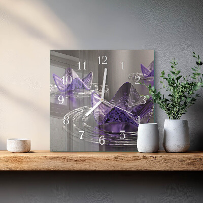 Firkantet vægur Glasblomster