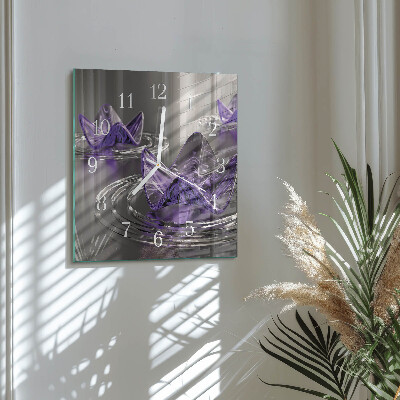Firkantet vægur Glasblomster