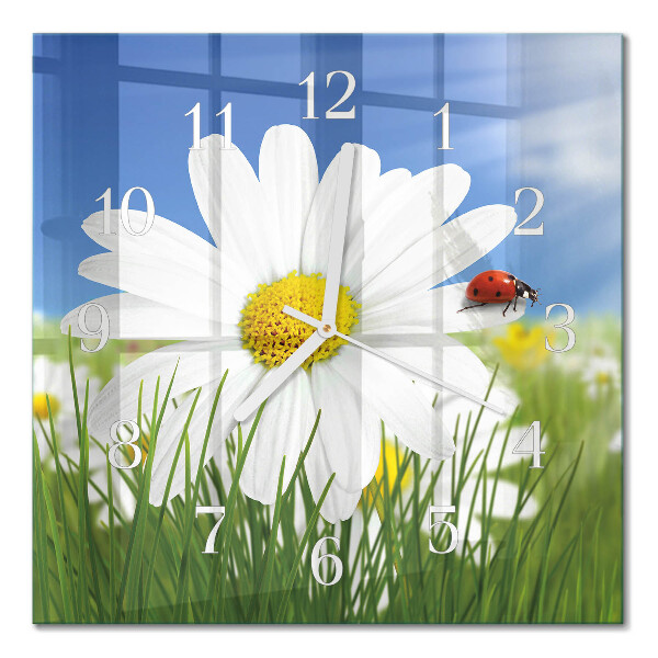Firkantet vægur Blomsten og mariehønen