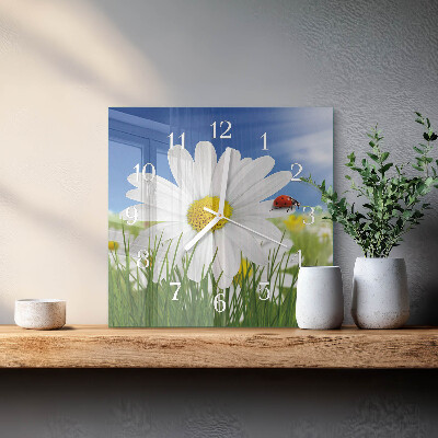 Firkantet vægur Blomsten og mariehønen