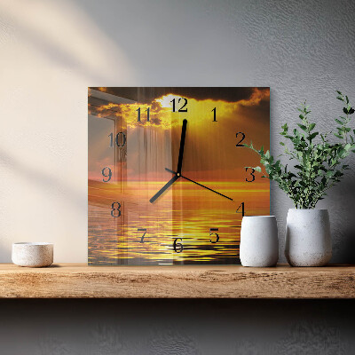 Firkantet glas vægur Solnedgang