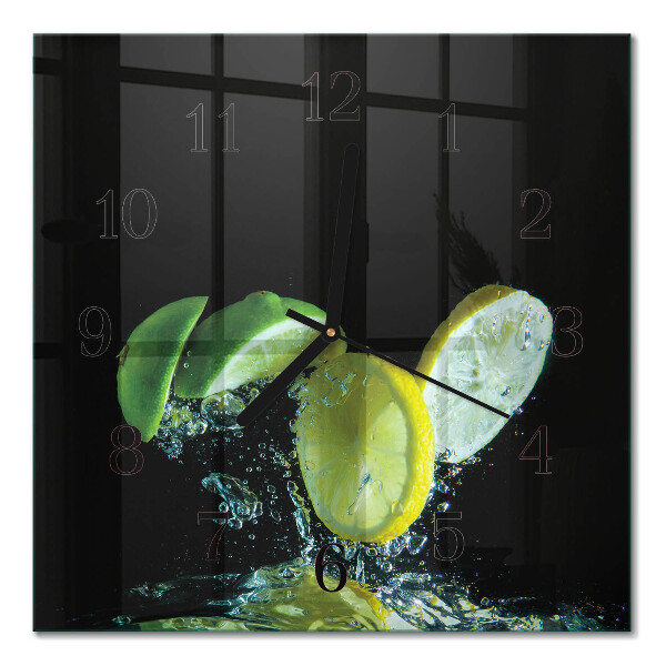 Firkantet glas vægur Citron og lime