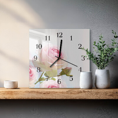 Firkantet glas vægur Rose