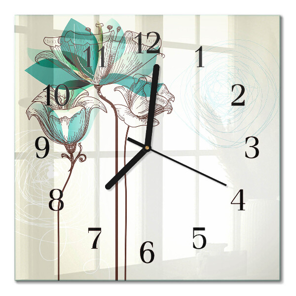Firkantet glas vægur Vintage blomster